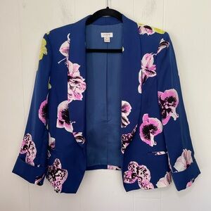 J. Crew Floral Open Front Blazer Jacket Blue Colorful Lined Pockets ~ Size 10